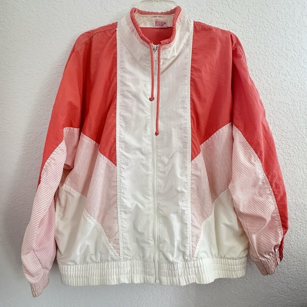 Vtg 80s 90s Tail Full Zip Windbreaker Jacket Womens L Peach Golf Tennis Granny - Picture 2 of 11